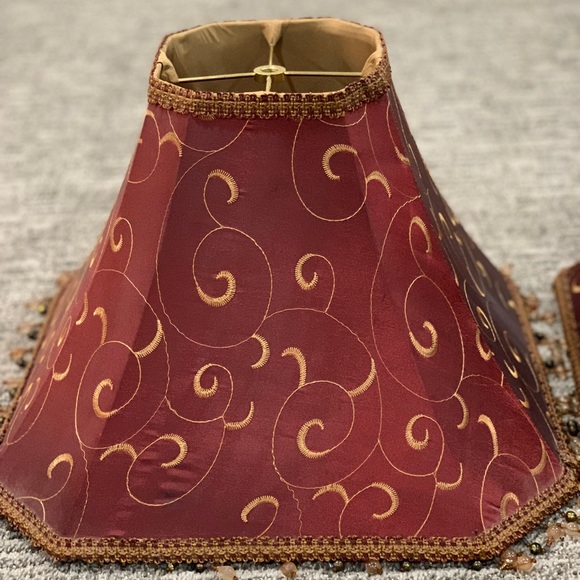 no brand Other Burgundy And Gold Silk Beaded Lamp Shades